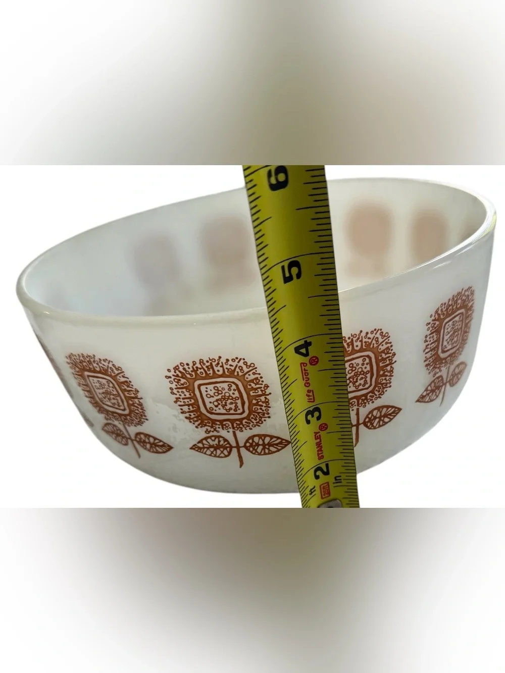 Vintage Milk Glass Nesting Bowls Orange Floral Daisy Set Mid Century Kitchen